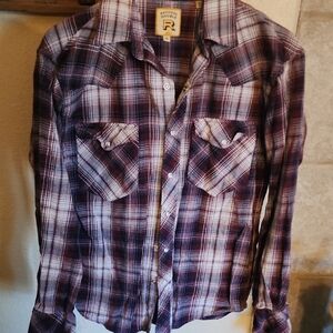 Rough Rider Men's Purple Plaid Casual Button Down Shirt